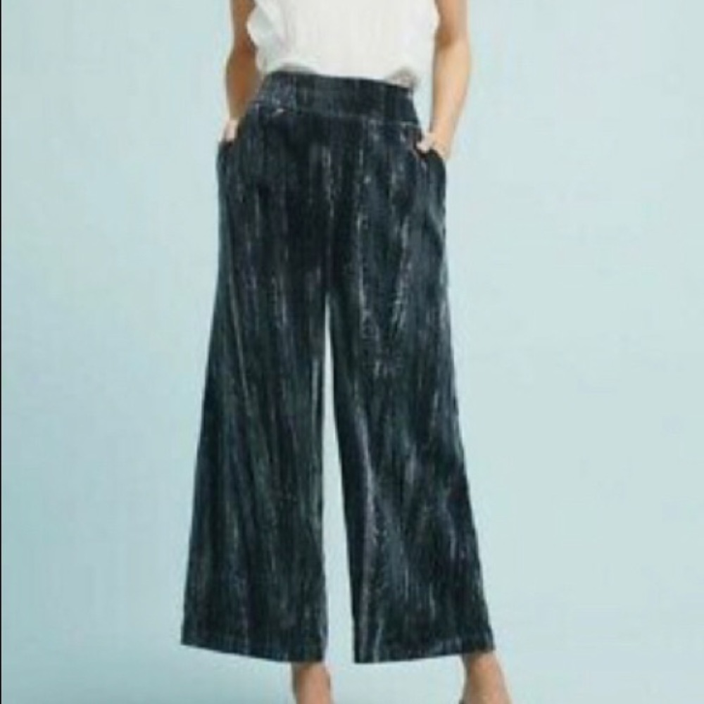 HEI HEI crunched velvet indigo sz large gauchos pants anthropologie high waist